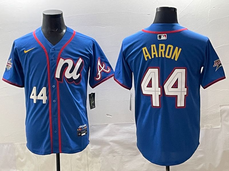 Men 2025 Atlanta Braves 44 Aaron Blue All star Nike MLB Jersey style 04